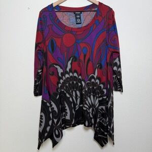 Premise Women Tunic Top XL Multicolor Lagenlook Arsty‎ Asymmetrical Long Sleeve